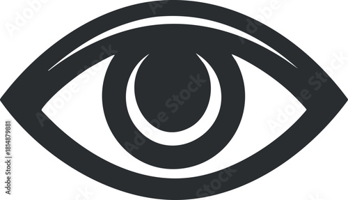 Black and white eye icon symbolizing vision and perception in a simple and minimalist design.