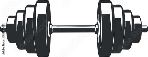 Black and white illustration of a dumbbell, symbolizing strength and fitness training.