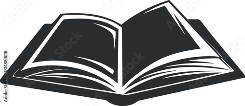 Black and white illustration of an open book, symbolizing knowledge and education.