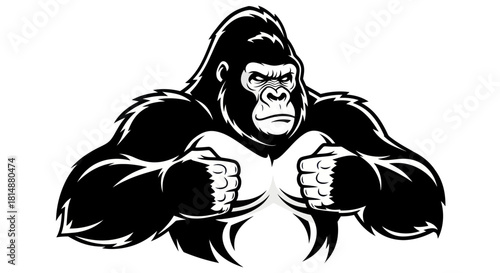 Powerful Gorilla Warrior with Muscular Chest and Fists Ready.