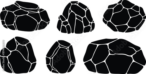 Various abstract rock shapes in black and white suitable for design projects and illustrations featuring natural elements 