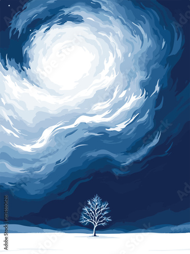 Stormy winter swirl cloud illustration in blue tones