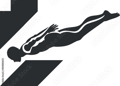 Silhouette of a diver in motion, capturing elegance and athleticism in a minimalist style.