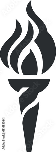 Black silhouette of a torch with a stylized flame, representing light and energy.