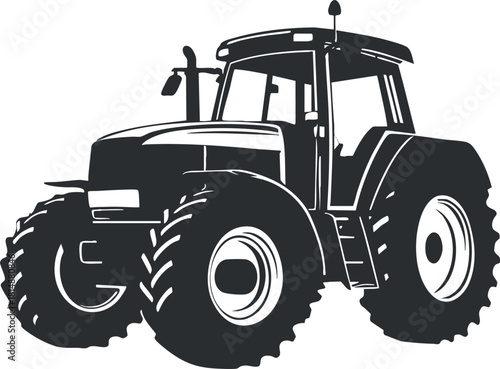 Black and white silhouette illustration of a tractor, emphasizing agriculture and farming machinery.