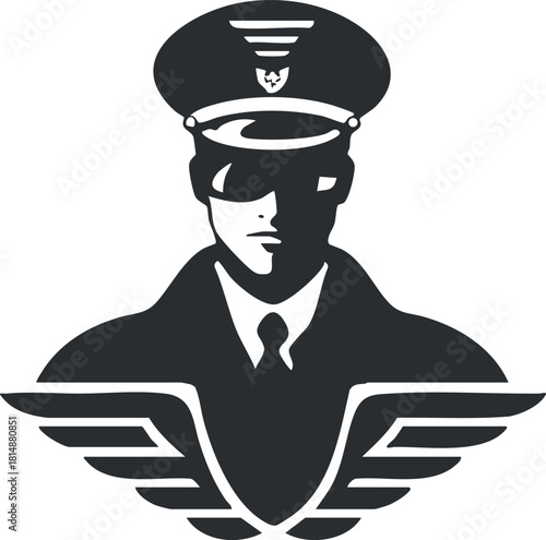 Silhouette illustration of a pilot in uniform with wings and hat emblem, symbolizing aviation authority.