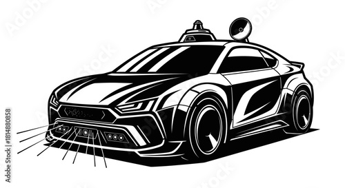 Futuristic police car design with sleek lines and modern features.