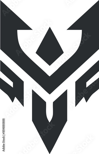 Abstract black and white geometric logo design with sharp edges and minimalist style.