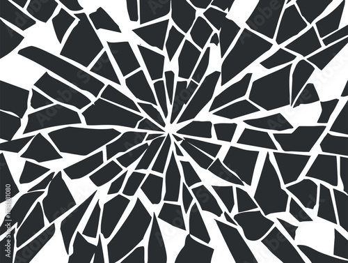 Abstract geometric pattern with black and white shattered fragments creating a dynamic visual effect.
