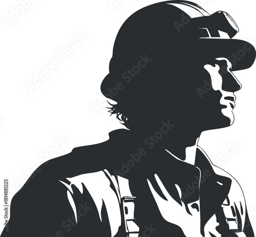 Silhouette of a firefighter in uniform and helmet, symbolizing bravery and emergency service.