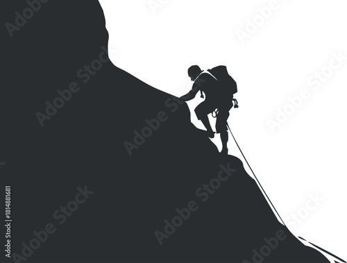 Silhouette of a climber ascending a steep mountain face, highlighting adventure and determination.