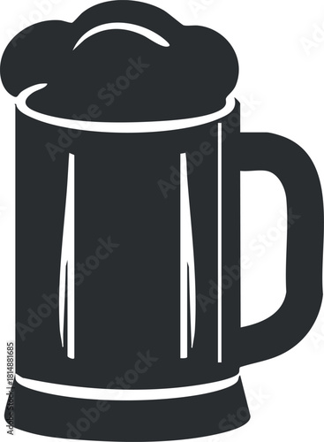 Black and white illustration of a frothy beer mug, perfect for pub and bar themes.