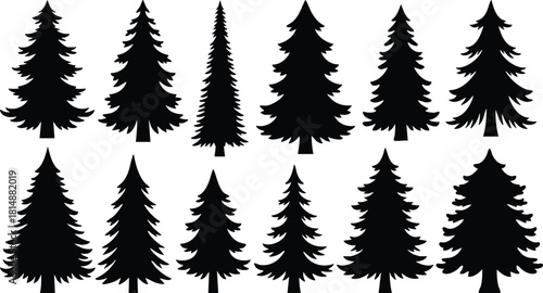 Black silhouette trees collection for nature-themed designs and illustrations in various shapes and sizes 