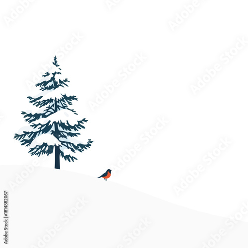 Minimal Winter Landscape with Lone Tree – Clean Vector Artwork