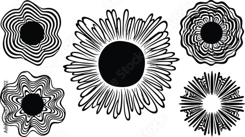 Decorative floral vector designs featuring various unique flower shapes and patterns for artistic purposes 
