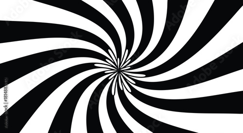 Black and white spiral pattern creating a mesmerizing optical illusion effect in vector art format 