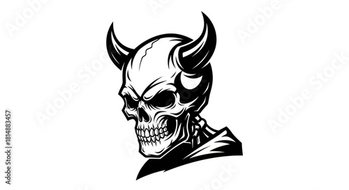 Demonic Skull with Horns Vector Illustration.