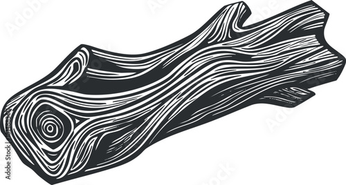 Black and white vector illustration of a stylized wood log with detailed texture.