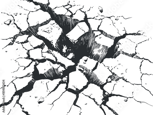 Illustration of cracked ground depicting earthquake destruction and geological instability.