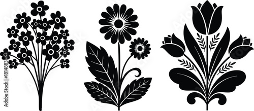 Floral designs featuring various flower types, showcasing intricate details and artistic styles in a visually appealing arrangement 