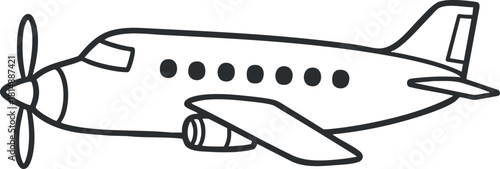 Outline vector illustration of a simple airplane design suitable for travel and aviation projects