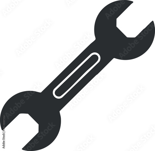 Stylish black vector illustration of a wrench tool, ideal for maintenance, repair, and mechanical design projects