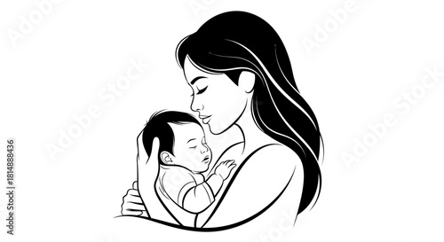 Mother and Child: A Tender Embrace in Black and White.
