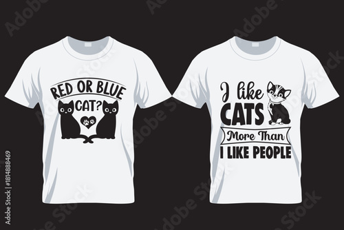 Red or blue cat, Cat lover T Shirt Design , Print on Demand Design