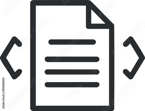 Minimalist black and white vector illustration of a document symbol representing data and information for digital applications