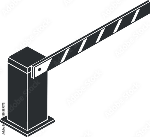 Minimalist black and white vector illustration of a barrier gate for access control and security purposes