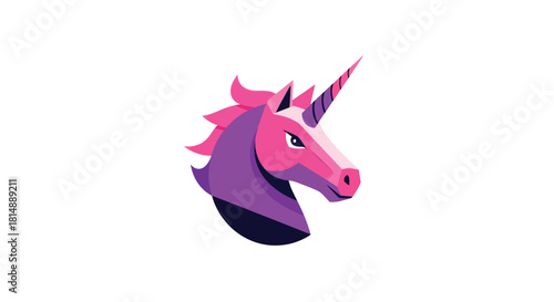 Pink and purple unicorn head on white