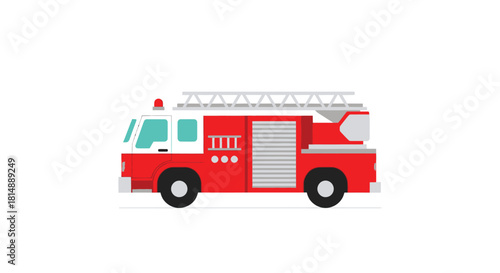Red fire truck, ladder on top