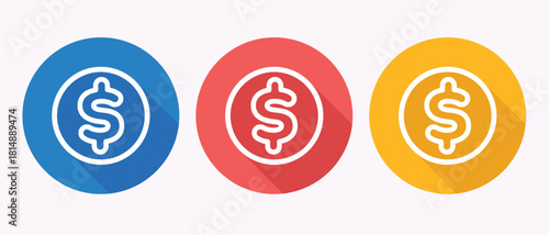 Dollar coin icon represents financial investment with outline symbol isolated on white background