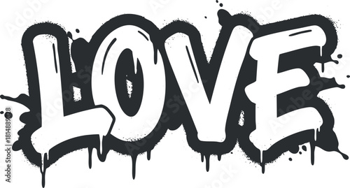 Bold graffiti-style vector illustration of the word 'Love' with dripping paint effect for urban design projects