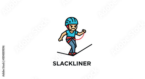 Slackliner cartoon Character on a tightrope with helmet