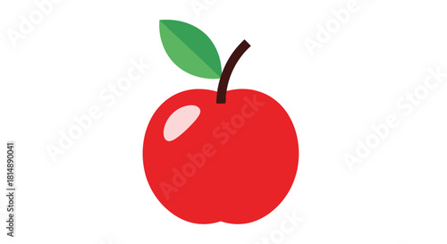 Red apple with a green leaf, vector graphic