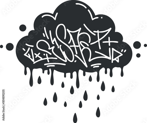 Stylized black graffiti cloud vector illustration with dripping elements, ideal for urban art projects and design applications