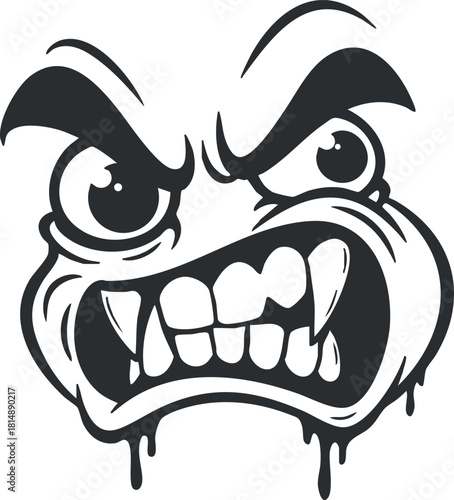 Bold cartoon vector illustration of an angry emoticon face expressing rage and frustration for design projects.