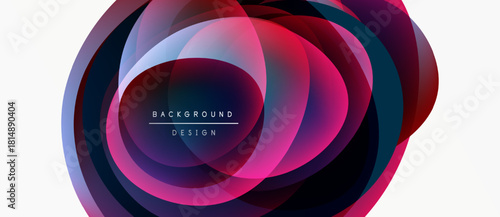 Abstract layers create circular design. Vibrant colors blend, forming modern background. Minimalist text adds subtle detail.
