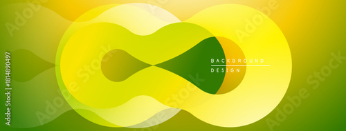 Abstract design features overlapping circles, gradients. Yellow, green hues create dynamic visual effect. Modern, smooth composition.