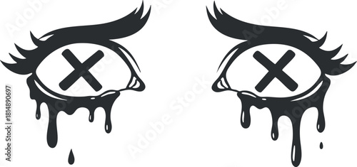 Stylized vector illustration of two expressive eyes with dripping tears, perfect for artistic projects and graphic design.
