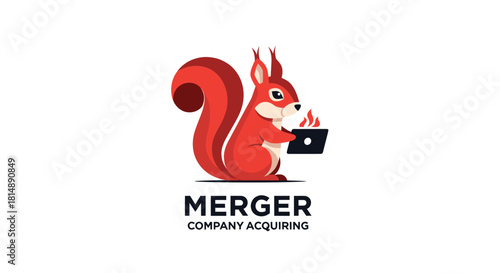 Stylized squirrel using a laptop