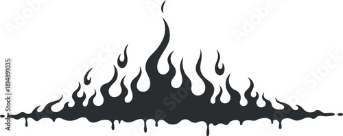 Stylized black silhouette illustration of dynamic flames and waves for graphic design and branding projects