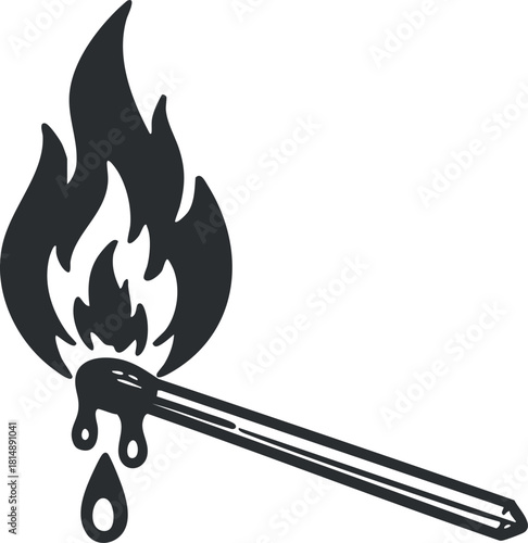 Stylized vector illustration of a matchstick igniting with flames, suitable for fire safety concepts and design projects