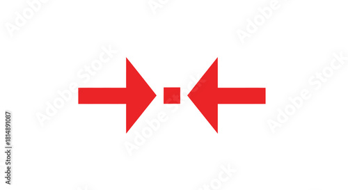 Two red arrows, pointing inward, connected by a small red square, all on a white background