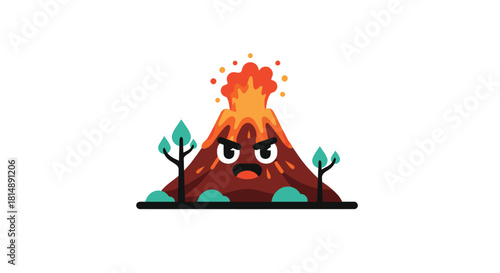 Angry cartoon volcano erupting