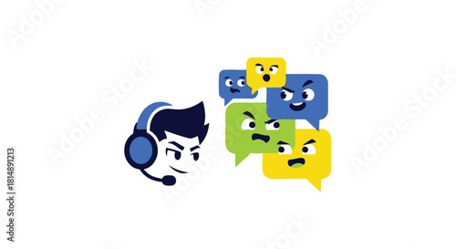Cartoon gamer with headset facing angry speech bubbles