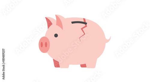 Pink piggy bank with a crack