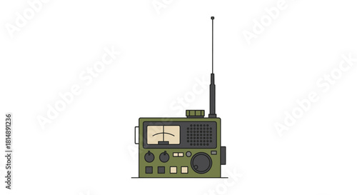 Olive-green, retro radio with antenna