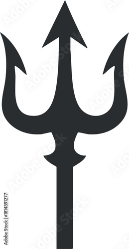 Minimalist black vector illustration of a trident symbol representing ocean mythology and marine power concepts for branding and design projects
